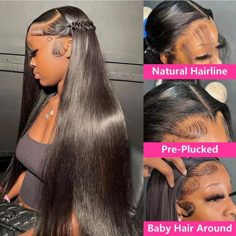 HD 360 Full Lace Wig  36 Bone Straight Human Hair Wig With PrePlucked 13x6 Lace Frontal For Women 4