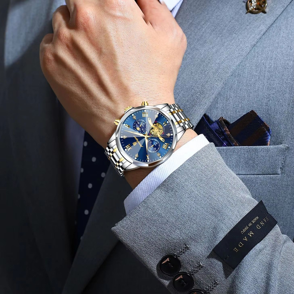 POEDAGAR Luxury Mens Watch  Waterproof Stainless Steel Chronograph Quartz Wristwatch With Luminous  4