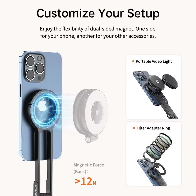 Ulanzi MA30 MagSafe Phone Tripod  DualSided Magnetic Phone Holder  Stand For IPhone Vlogging Travel 3