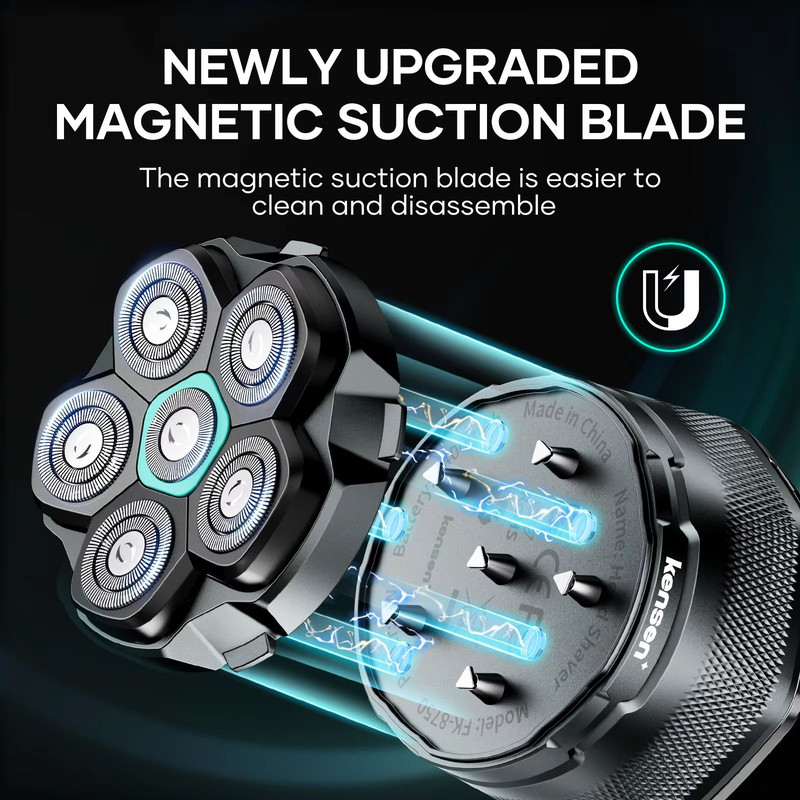 KENSEN Electric Head Shaver  6D Magnetic Bald Mens Razor With LED Display USB Rechargeable  Waterpr 2