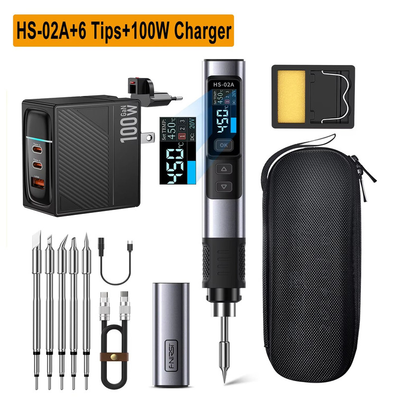 FNIRSI HS02 Smart Electric Soldering Iron  Portable 100W Adjustable Temperature Welding  Rework Sta 10