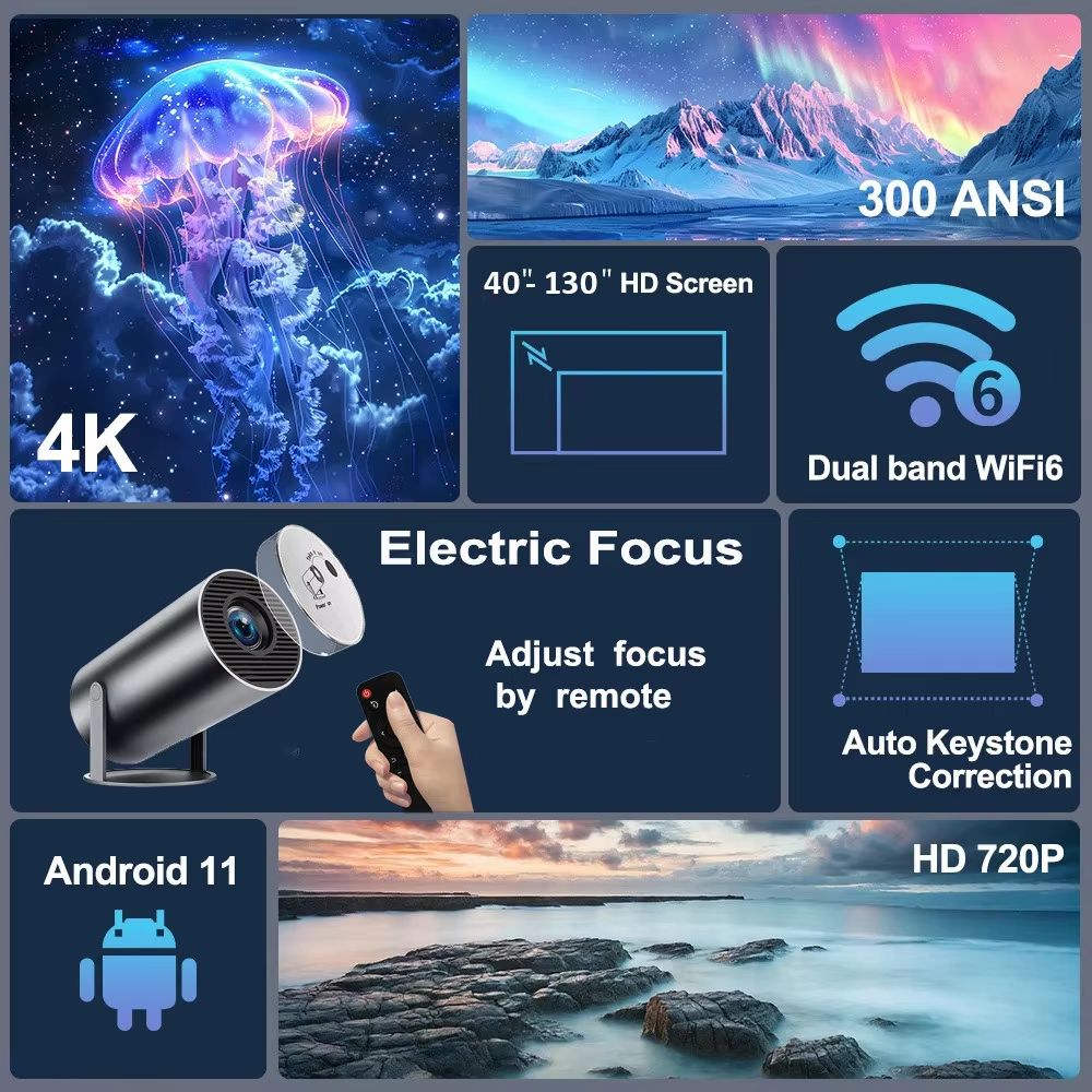 DITONG HY300 Plus Portable Projector HD 720P Android Mini LED Home Theater With 4K Support 4