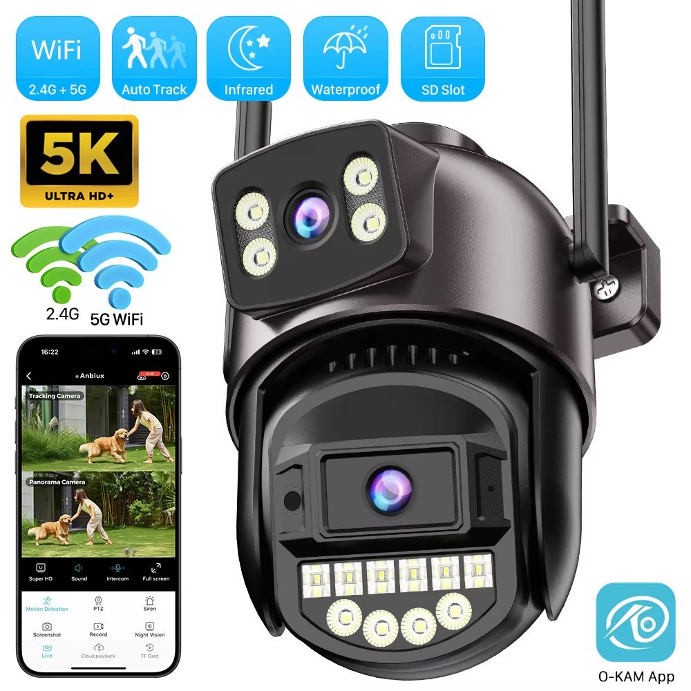 OKAM 10MP 5K Dual Lens PTZ IP Camera Wireless Outdoor Surveillance With AI Human Detection Auto T 0