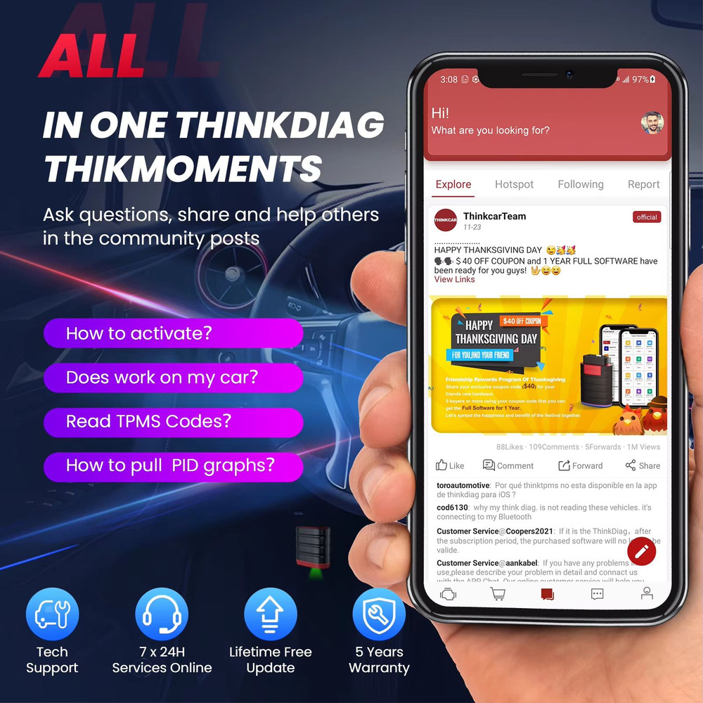 THINKCAR Thinkdiag Mini Bluetooth OBD2 Scanner FullSystem Car Diagnostic Tool Fault Code Reader 4