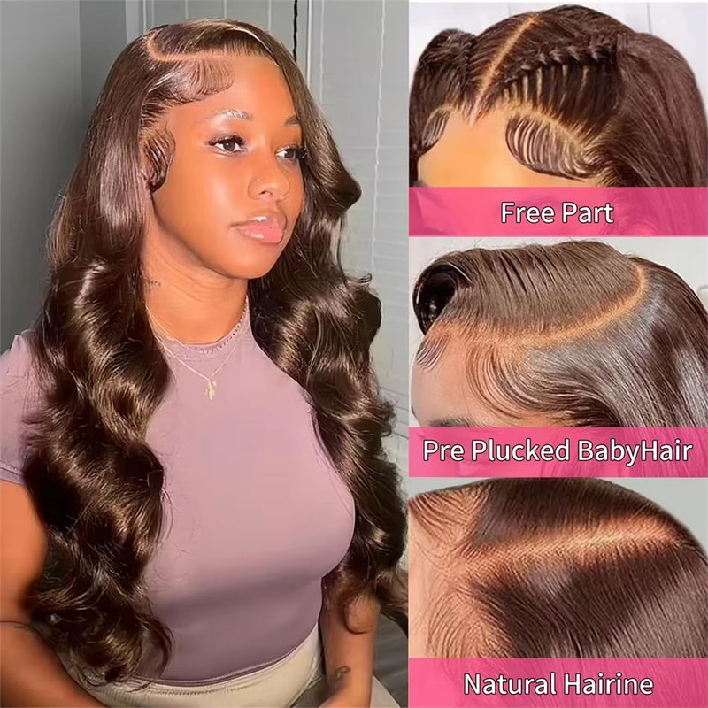 Chocolate Brown Body Wave Lace Front Wig  Transparent HD 13x6 Frontal 4x4  5x5 PrePlucked Human Hai 1