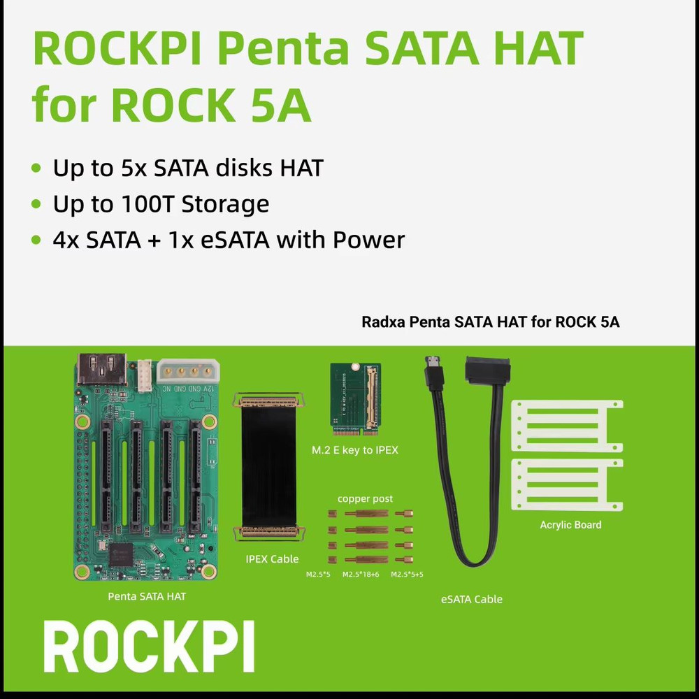 ROCKPI Penta SATA HAT  5Bay Storage Expansion For Raspberry Pi 5  ROCK Pi SBCs 2
