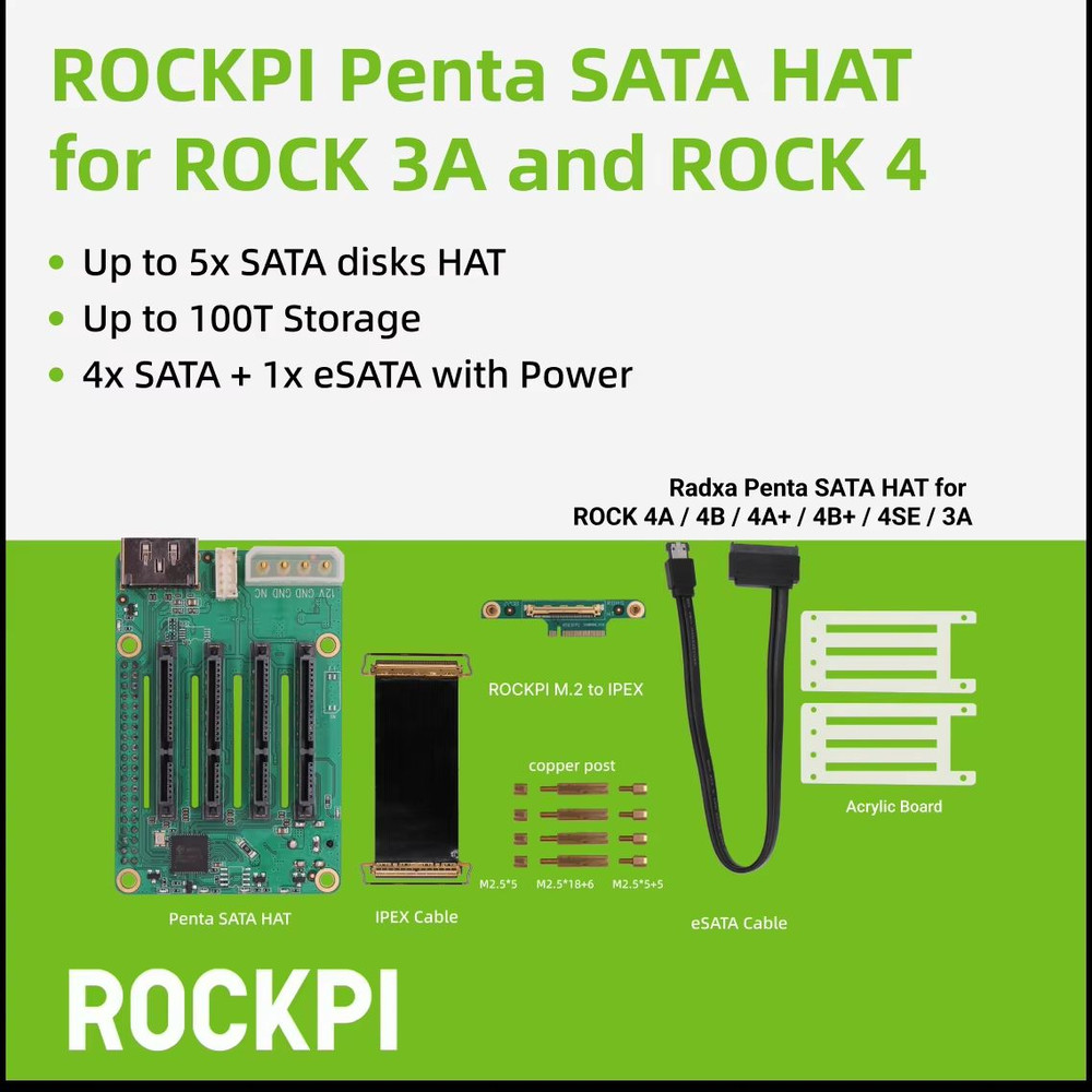 ROCKPI Penta SATA HAT  5Bay Storage Expansion For Raspberry Pi 5  ROCK Pi SBCs 3