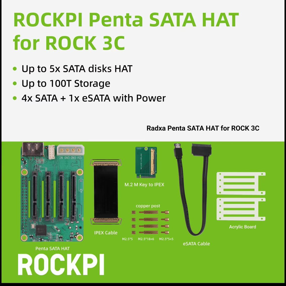 ROCKPI Penta SATA HAT  5Bay Storage Expansion For Raspberry Pi 5  ROCK Pi SBCs 5