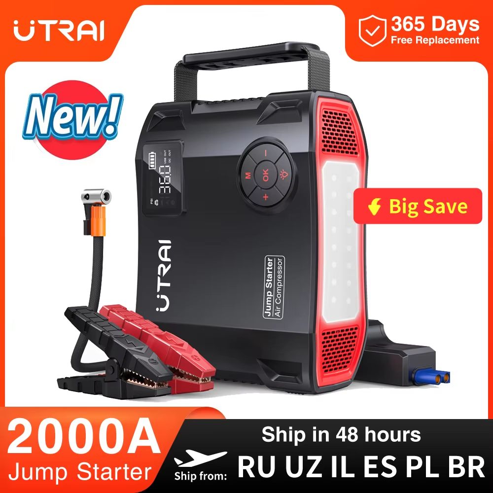 UTRAI 2000A Jump Starter With Air Compressor 4in1 Portable Car Booster Tire Inflator Power Bank 0