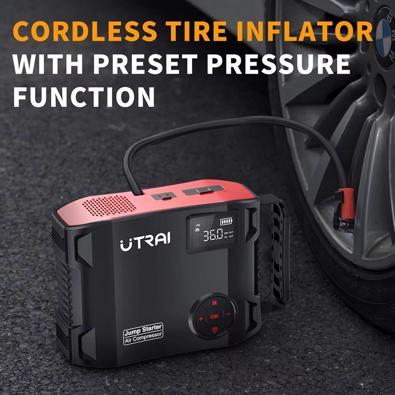 UTRAI 2000A Jump Starter With Air Compressor 4in1 Portable Car Booster Tire Inflator Power Bank 1