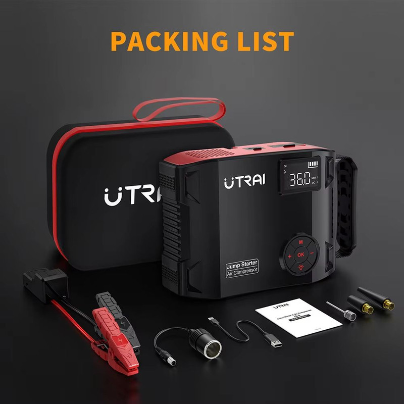 UTRAI 2000A Jump Starter With Air Compressor 4in1 Portable Car Booster Tire Inflator Power Bank 5