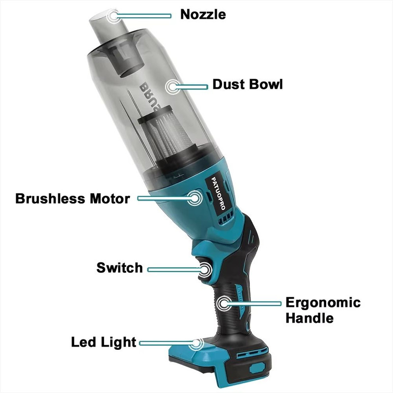250W Brushless Cordless Vacuum Cleaner  18V Rechargeable Dust Collector Compatible With Makita Batt 1