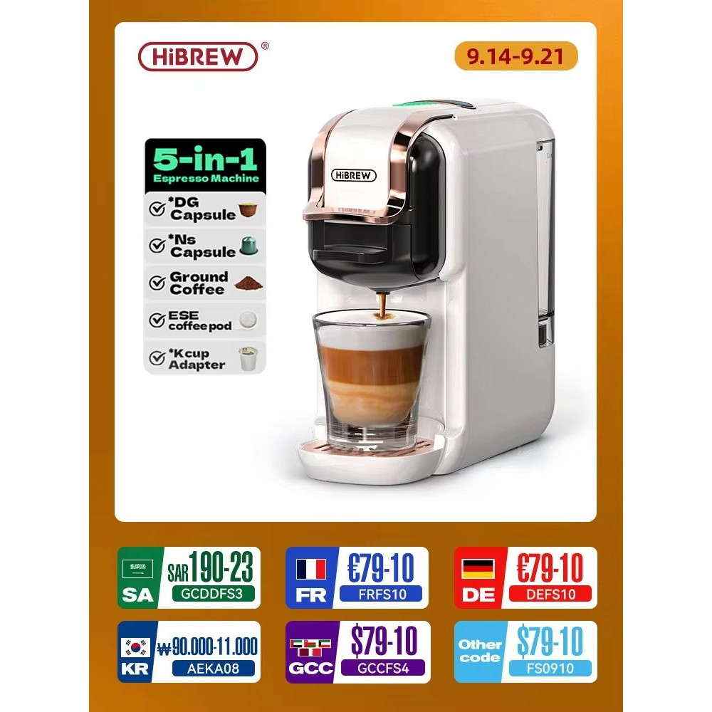 HiBREW 5in1 MultiCapsule Coffee Machine  19Bar Hot  Cold Espresso Maker Compatible With Nespresso D 0