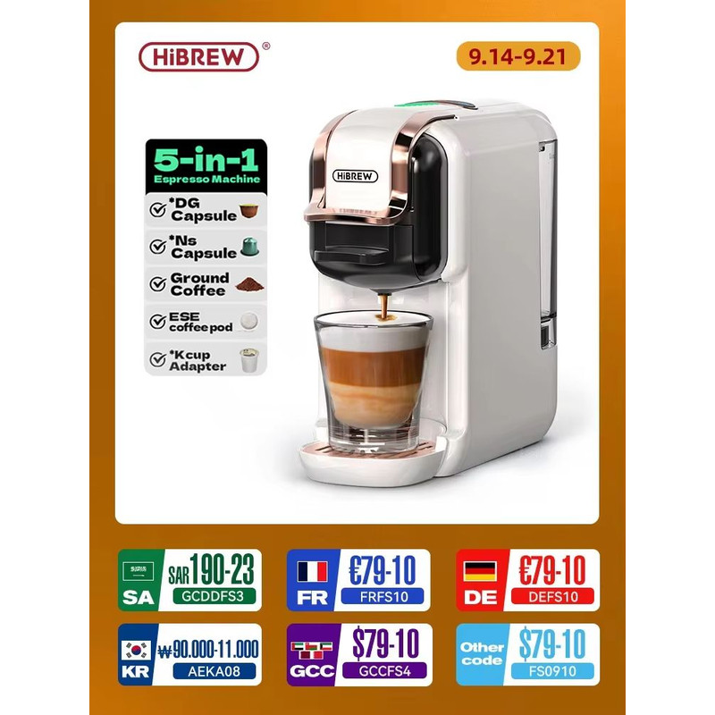 HiBREW 5in1 MultiCapsule Coffee Machine  19Bar Hot  Cold Espresso Maker Compatible With Nespresso D 0