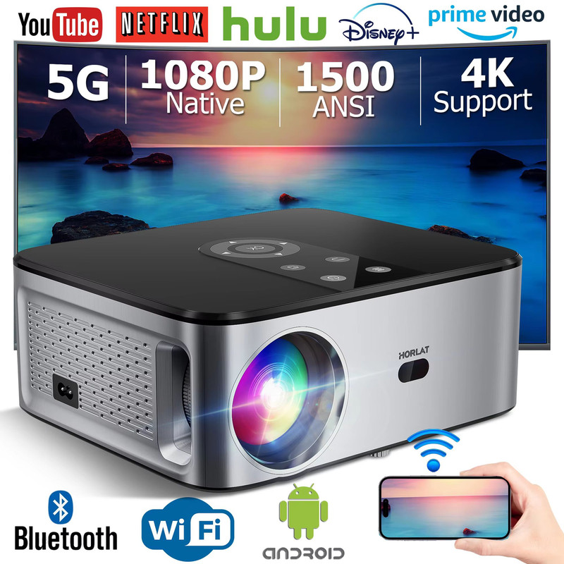 HORLAT T3N 1500 ANSI Lumens 4K LED Projector With Android Full HD 1080P 8K Support Auto Keystone An 0