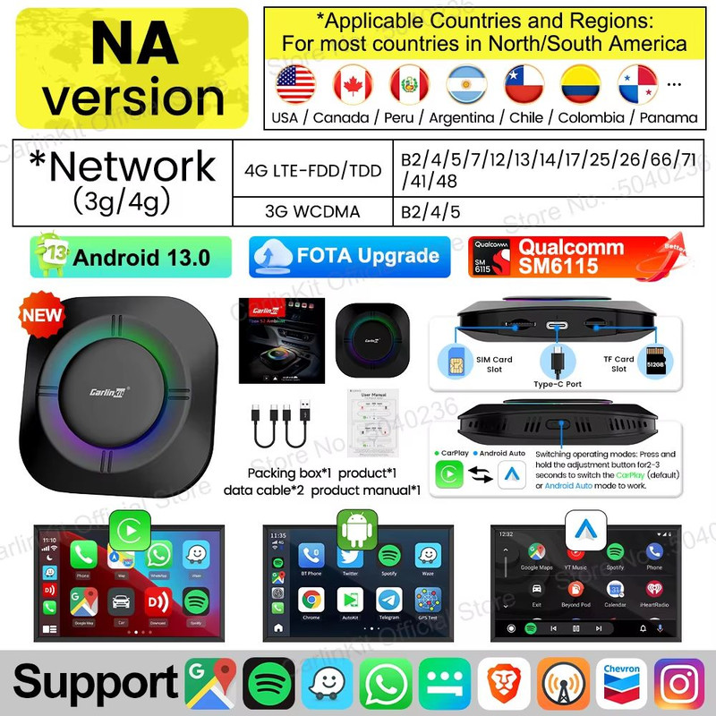 2025 CarPlay AI Box With Android 13 8Core CPU 5G WiFi GPS Wireless Android Auto Netflix Smart TV 7