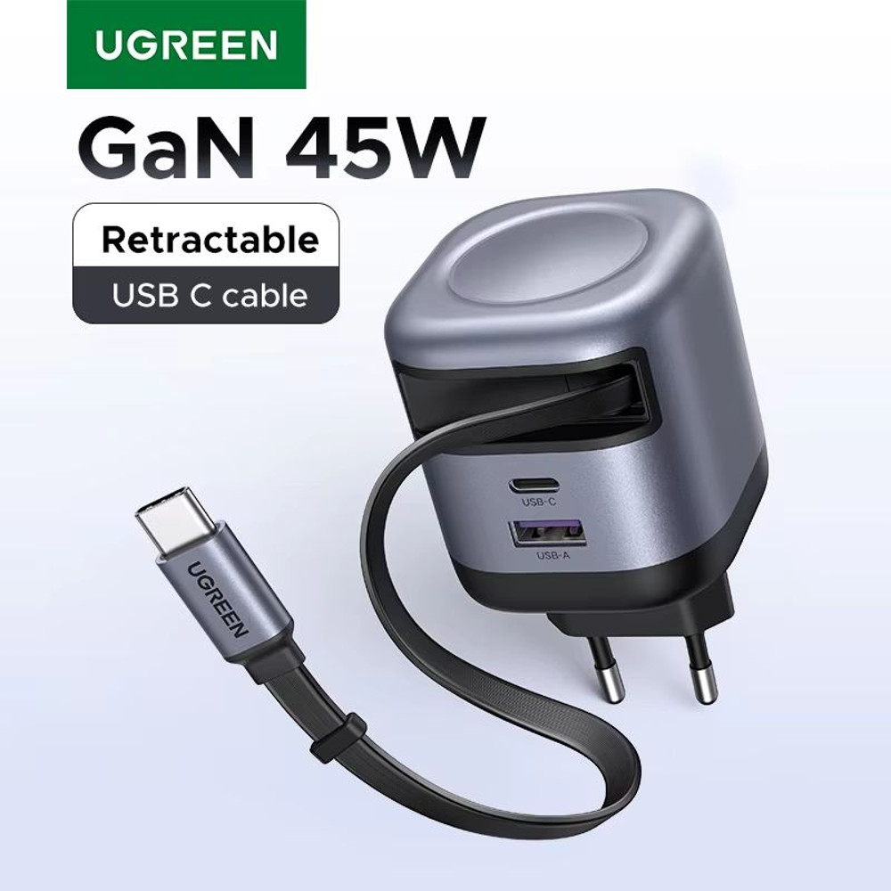 UGREEN 45W GaN Fast Charger With Retractable Cable  Compact PPS QC PD 30 Power Adapter For IPhone S 0