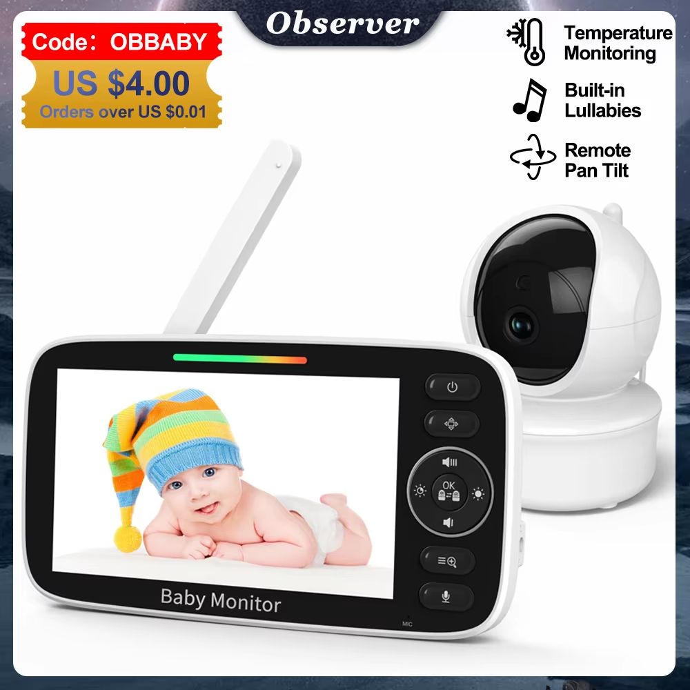 5 Inch Video Baby Monitor With Camera 4X Zoom Temperature Sensor TwoWay Audio Lullabies 0