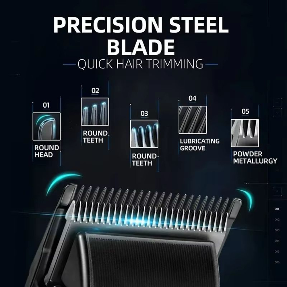 Kemei 1858 Professional Hair Clipper  DLC Blade Cordless Beard Trimmer With LED Light  USB Recharge 1