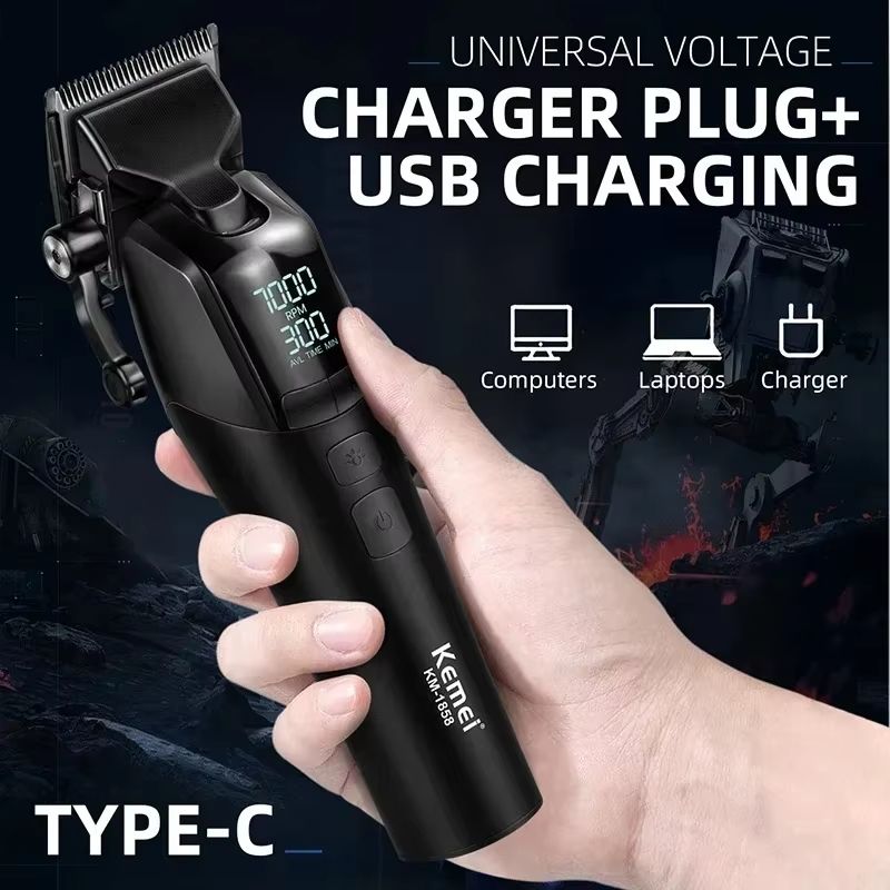 Kemei 1858 Professional Hair Clipper  DLC Blade Cordless Beard Trimmer With LED Light  USB Recharge 4