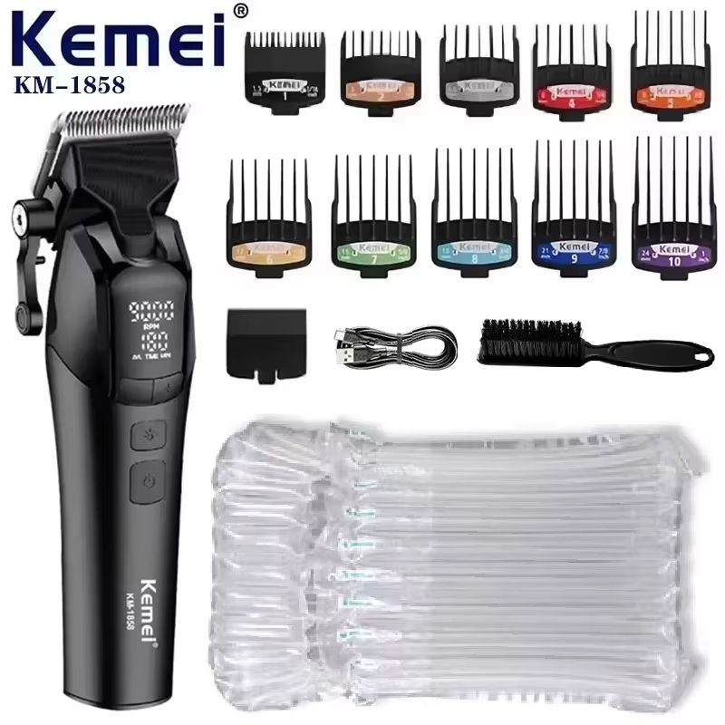 Kemei 1858 Professional Hair Clipper  DLC Blade Cordless Beard Trimmer With LED Light  USB Recharge 6