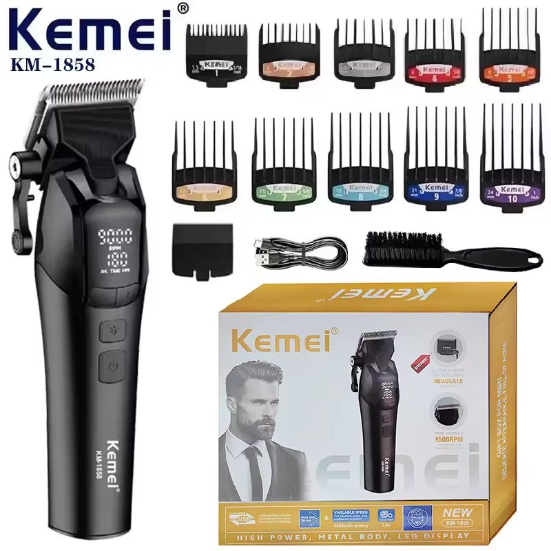 Kemei 1858 Professional Hair Clipper  DLC Blade Cordless Beard Trimmer With LED Light  USB Recharge 7