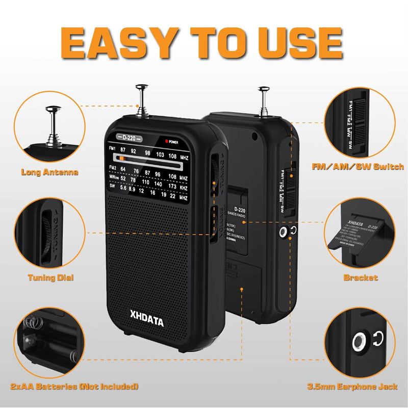 XHDATA D220 Portable Retro Radio Vintage FMMWSW 4Band Pocket Radio With DSP High Sensitivity Recei 1