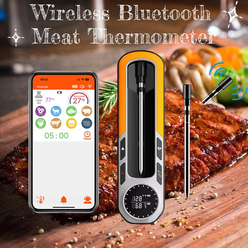 Wireless Bluetooth Meat Thermometer With APP Control Digital Probe With RealTime LCD Monitoring Fo 0