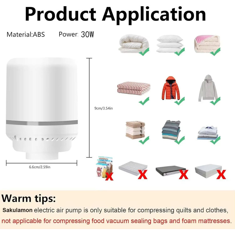 Portable Electric Pump For Vacuum Storage Bags  Fast Compression For Clothes Quilts  Travel 2