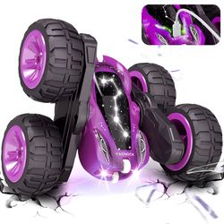 double-sided rc stunt car with lights – 360° rotating remote control car, fast charging toy for kids