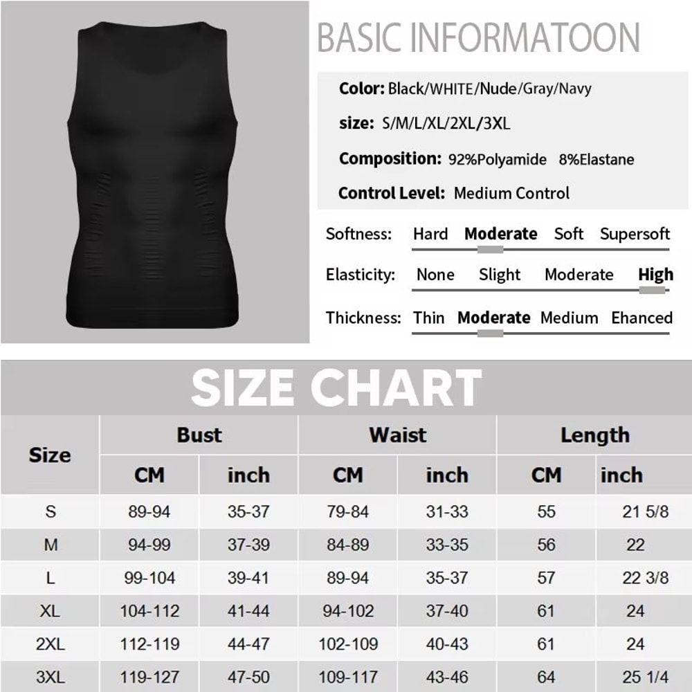 Mens Slimming Compression Vest Body Shaper Tank Top For Tummy Control Workout Support 5