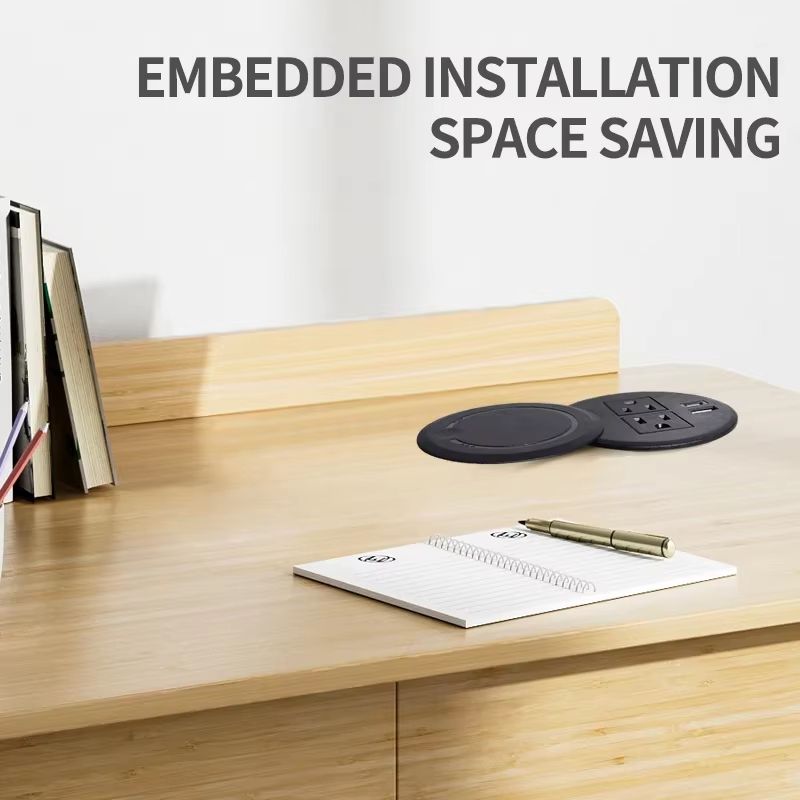 Recessed Desktop Power Socket Round Multifunctional Plug With 2 Outlets USB TypeC Ports 1