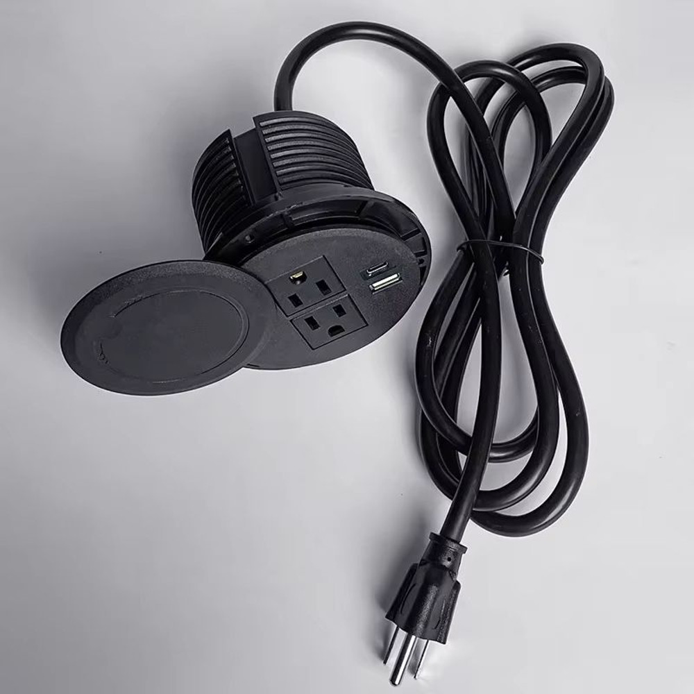 Recessed Desktop Power Socket Round Multifunctional Plug With 2 Outlets USB TypeC Ports 4