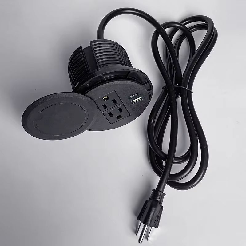 Recessed Desktop Power Socket Round Multifunctional Plug With 2 Outlets USB TypeC Ports 4