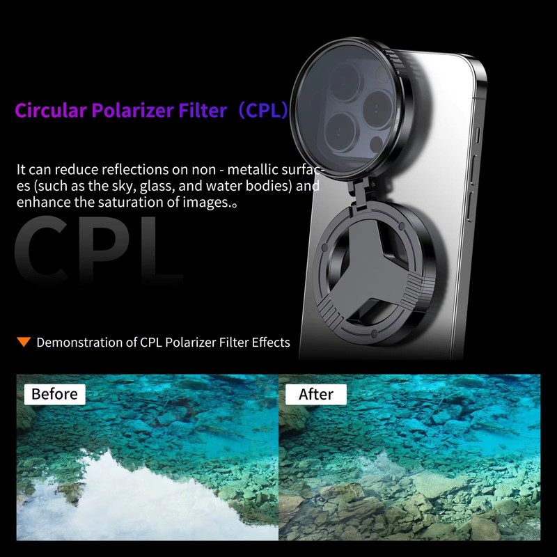 52mm CPL Polarizer Filter With Magnetic Holder  Smartphone Camera Lens Filter For IPhone  Android V 2