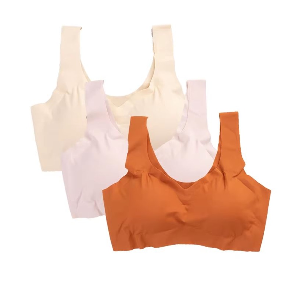 3PCS Womens Ice Silk Seamless Bras Padded PushUp Bralette Tops For Summer Comfort Sleep 10