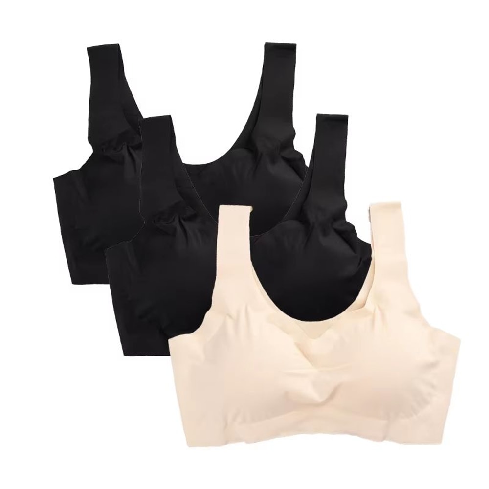 3PCS Womens Ice Silk Seamless Bras Padded PushUp Bralette Tops For Summer Comfort Sleep 11