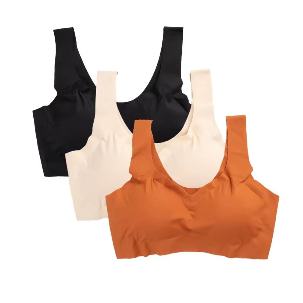 3PCS Womens Ice Silk Seamless Bras Padded PushUp Bralette Tops For Summer Comfort Sleep 8