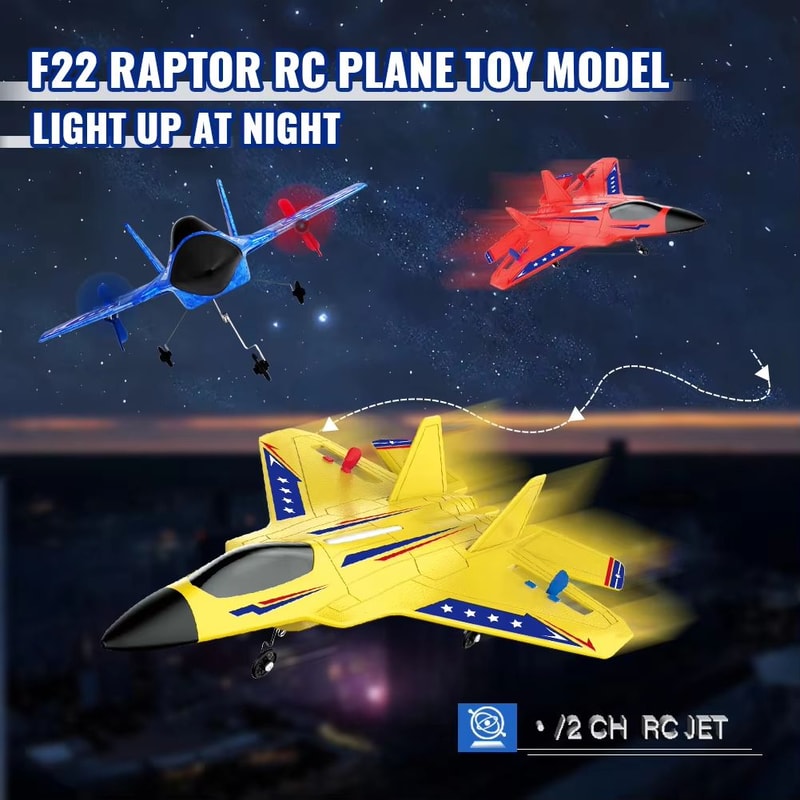 F22 Raptor RC Plane With LED Lights 24G Remote Control Foam Aircraft For Beginners Kids 1