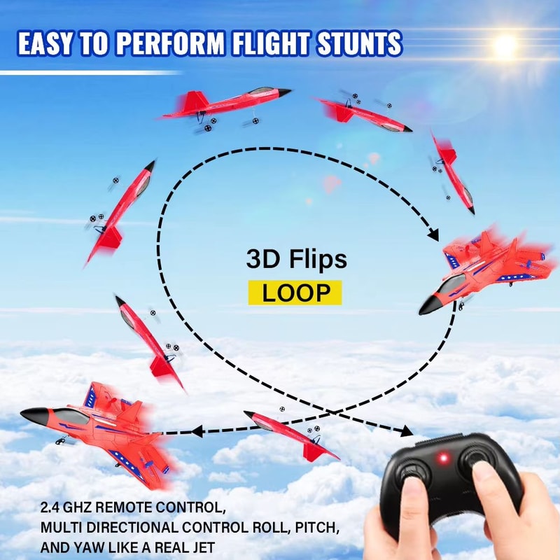 F22 Raptor RC Plane With LED Lights 24G Remote Control Foam Aircraft For Beginners Kids 3