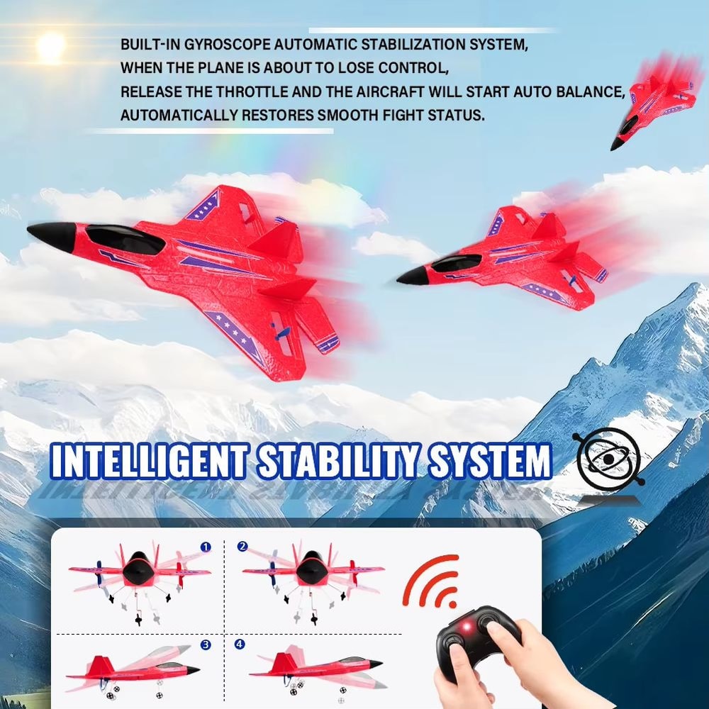 F22 Raptor RC Plane With LED Lights 24G Remote Control Foam Aircraft For Beginners Kids 4