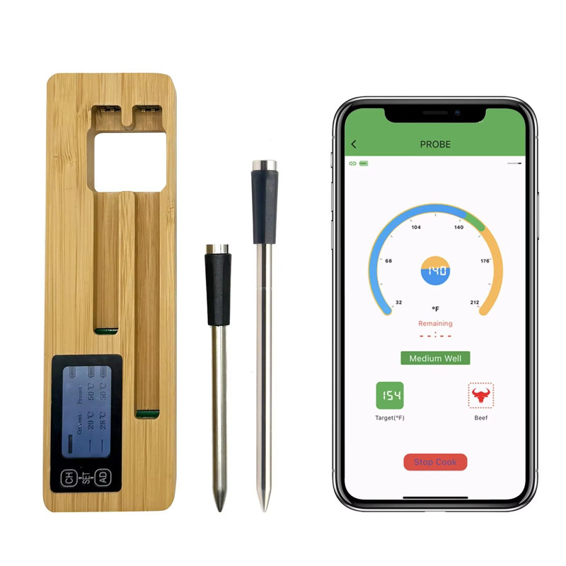 Wireless Meat Thermometer With Dual Probes Long Range Bluetooth BBQ Thermometer For Grill Oven Sm 0