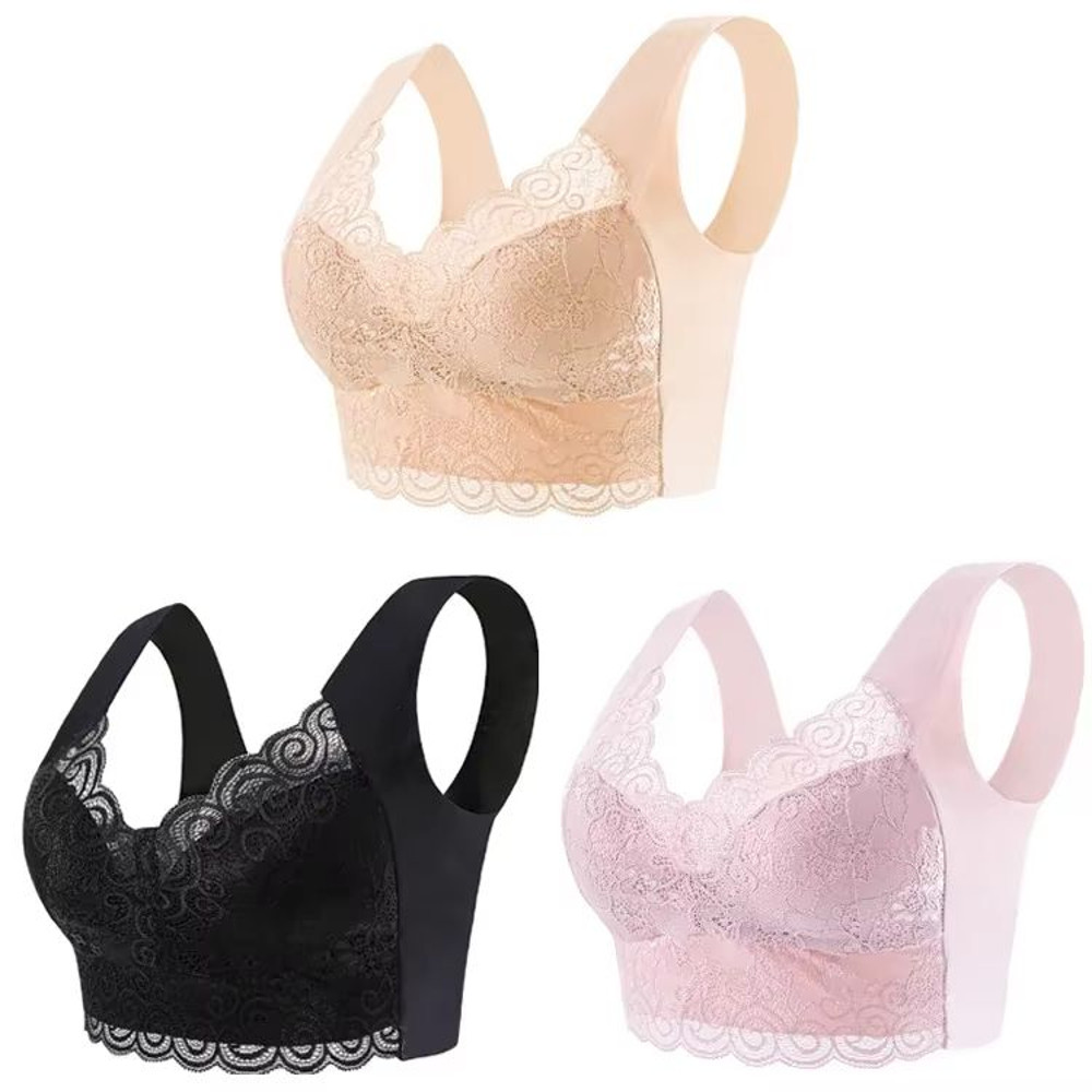 3Pack Seamless Lace Bralette Tops  Comfortable Ice Silk Wireless Bra For Everyday Support 14