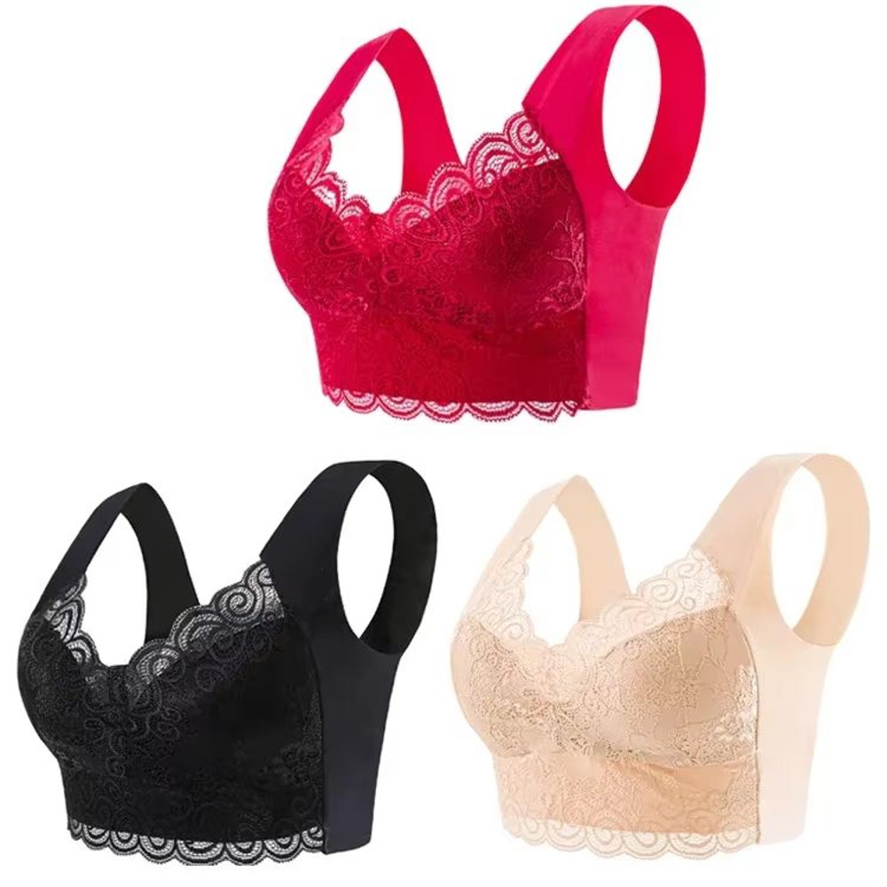 3Pack Seamless Lace Bralette Tops  Comfortable Ice Silk Wireless Bra For Everyday Support 15