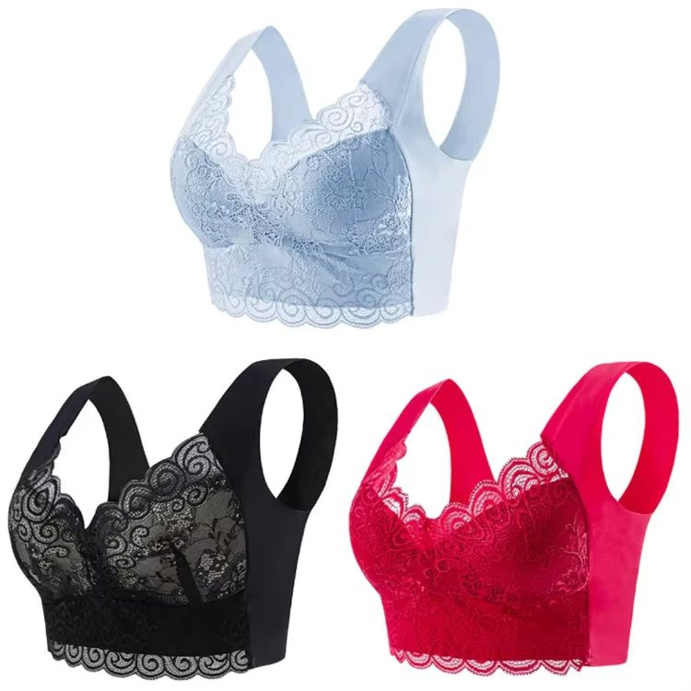 3Pack Seamless Lace Bralette Tops  Comfortable Ice Silk Wireless Bra For Everyday Support 16