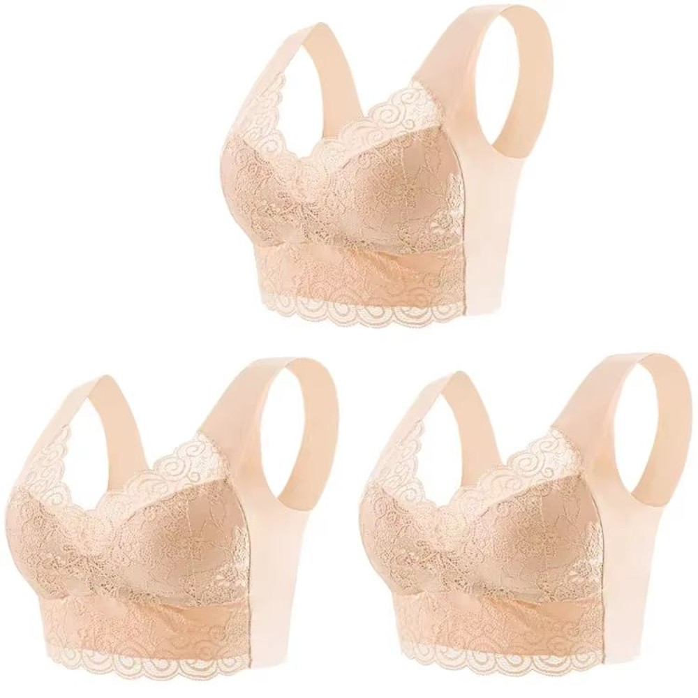 3Pack Seamless Lace Bralette Tops  Comfortable Ice Silk Wireless Bra For Everyday Support 5