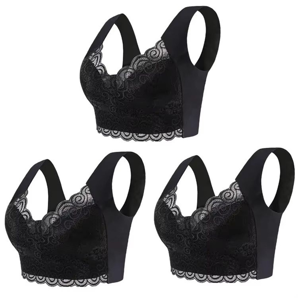 3Pack Seamless Lace Bralette Tops  Comfortable Ice Silk Wireless Bra For Everyday Support 8