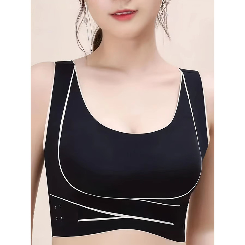 Womens Sports Bra With Front Adjustable Buckle Wireless Padded Workout Top 2
