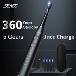 seago sonic electric toothbrush – usb rechargeable with 360-day battery & travel case