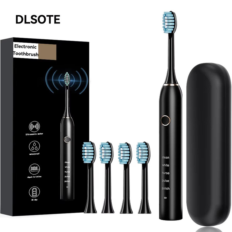 Rechargeable Sonic Electric Toothbrush 5 Modes 3 Intensities 4 Replacement Heads 0